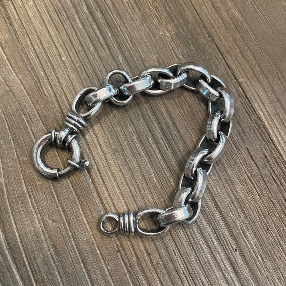 Bold Sterling Silver Rolo link Chain Bracelet with spring clasp